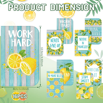 Fainne 16 Pcs Lemon Party Favors Mini Lemon Notebook Bulk for Women Gifts, 3.2 x 5 Inches Small Pocket Notepads for Fruits Theme Decoration, 8 Styles