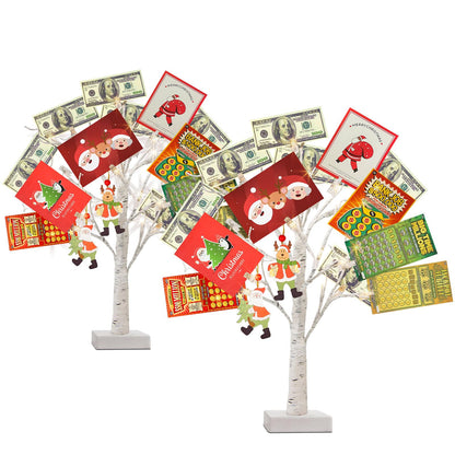 PEIDUO Set of 2 Money Trees, Lighted 22Inch 24LT White Birth Tree with Clips and Greeting Cards, Gift Card Holder for Birthday,Christmas, Wedding, Father's Day Graduation Gifts, Money Tree Gift Holder