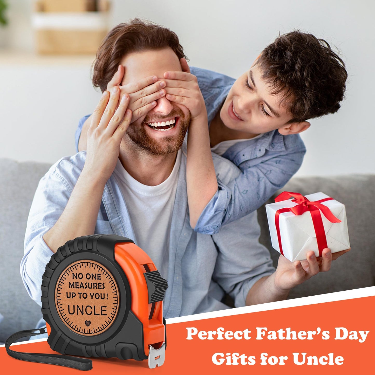 Fathers Day Uncle Gifts from Niece Nephew, Uncle Birthday Gifts, Best Uncle Ever Gifts, Promoted to Favorite New Uncle Announcement Gifts, Genuine Leather Engraved 25 FT Tape Measure Useful Tools