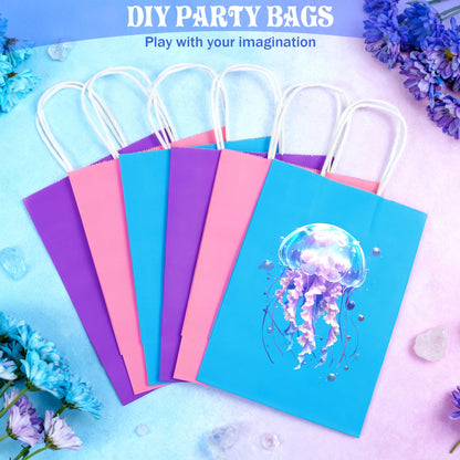 Cooraby 20 Pieces Kraft Paper Bags Party Favor Bags Craft Gift Bag with Handle for Birthday, Baby Shower, Wedding (light blue, light purple, pink)