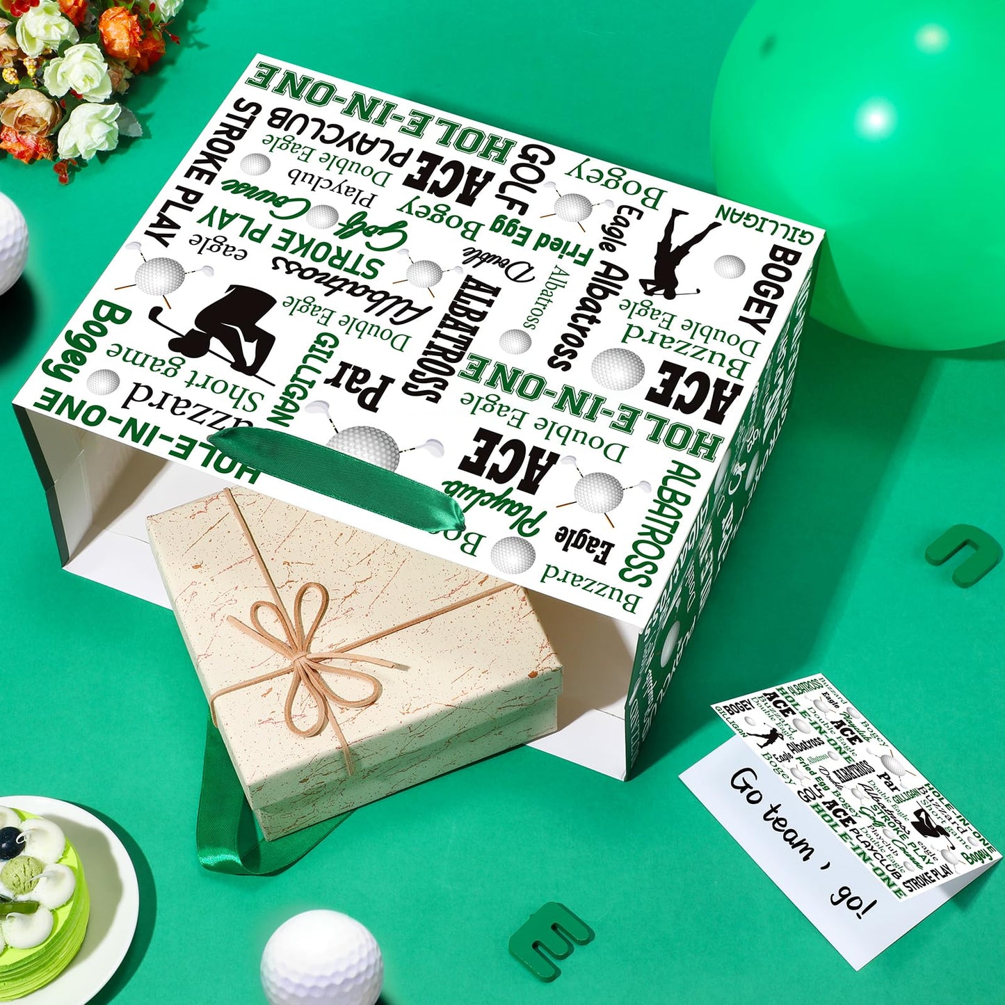 Golf Party Gift Bag Large Golf Themed Birthday Wrapping Bag with Tissue Paper Greeting Card Decorations for Kids Men Ball Team Sports Party Favors Baby Shower Goodie Gifts Treat Wrap Bags Supplies