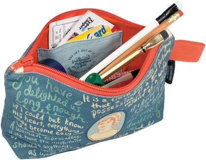 The Unemployed Philosophers Guild Jane Austen Bag - 9" Canvas Zipper Romance Themed Pouch for Pencils, Tools, Cosmetics, Toiletries and More