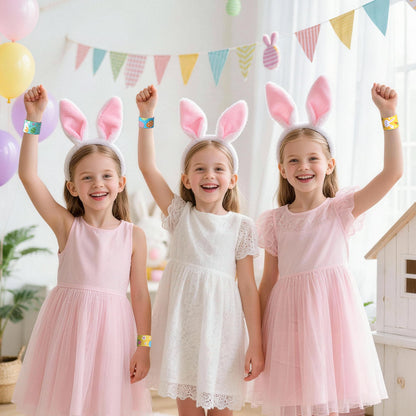 Childom 36 Pcs Easter Slap Bracelet,Easter Decorations Bracelet Decorations Gifts,Bunny Bracelets Present for Holiday Goodie Bag Stuffers,Bracelets Bulk for Birthday School Classroom Prizes Outdoor