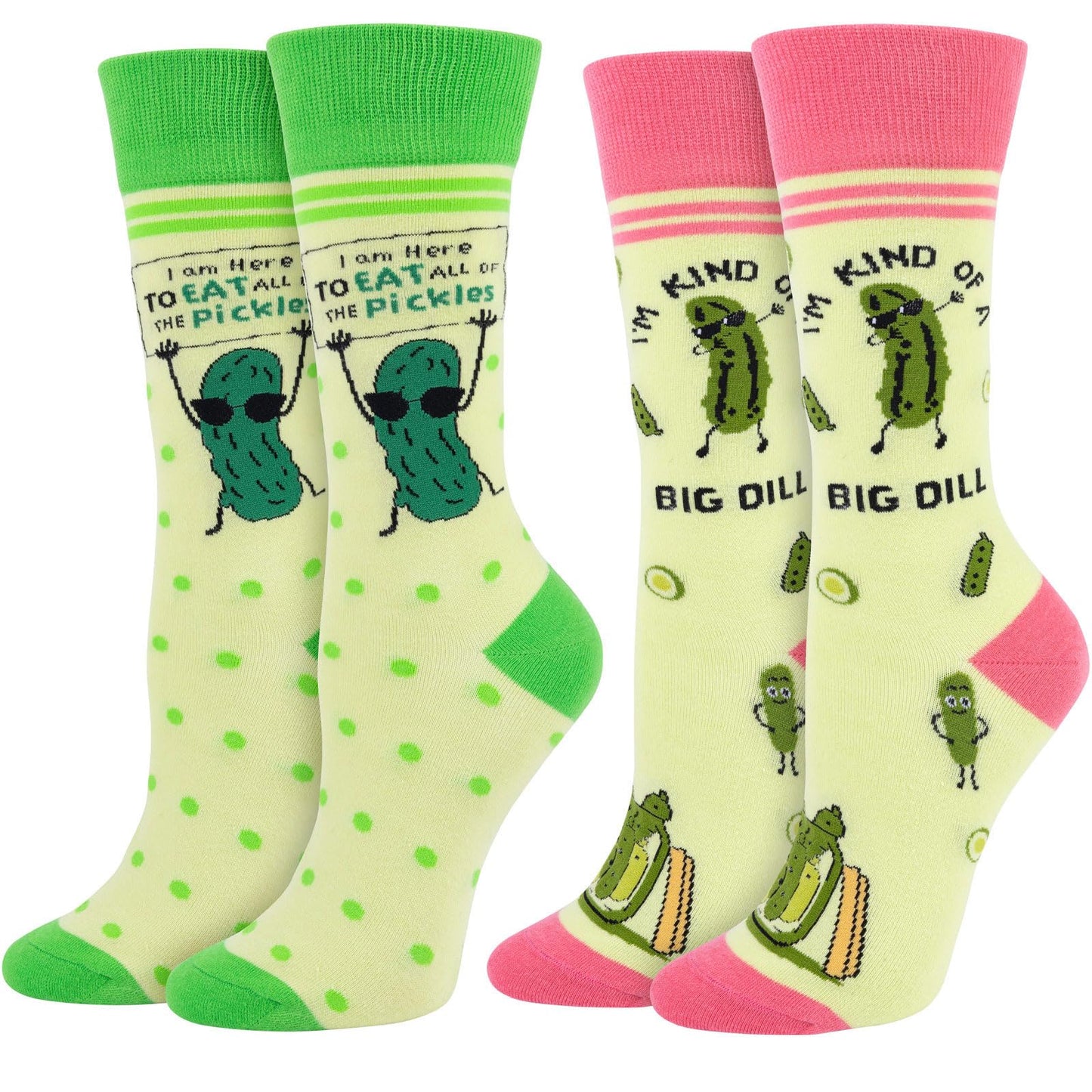 2 Pairs Funny Pickles Socks for Women Men Gifts, Novelty Cotton Dill Crew Socks for Pickle Lovers Stockings Stuffers