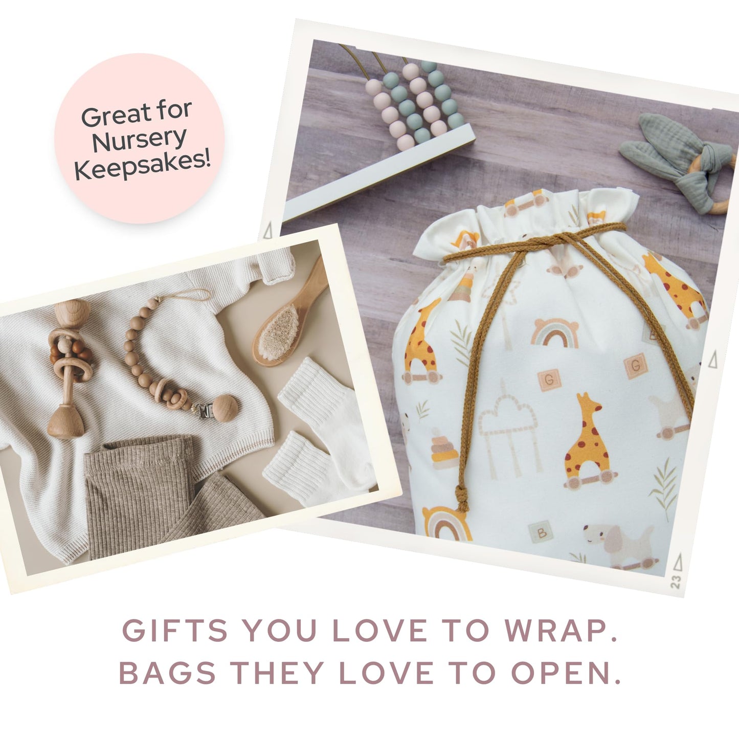 Gather & Knot Drawstring Gift Bags | 20" Large 12" Small | Premium Canvas | Reusable Fabric Wrap for Baby Shower, Neutral Gender Reveal, Kid Birthday | Boho Toy