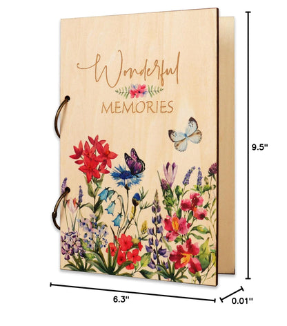Giiffu Greeting Card Organizer – Wonderful Memories Wooden Floral Card Keeper & Album, Wood Book or Binder for Cards Keepsakes, Personalized Gift for Wedding, Birthday, Anniversaries, Holiday