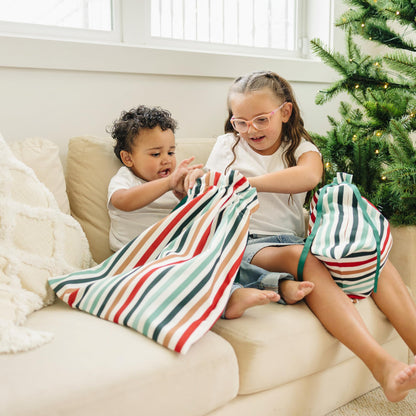 Gather & Knot Drawstring Christmas Gift Bags | 20" Large 16" Medium | Modern Farmhouse | Premium Canvas | Reusable Fabric Wrap for Holidays | Mix & Match Set