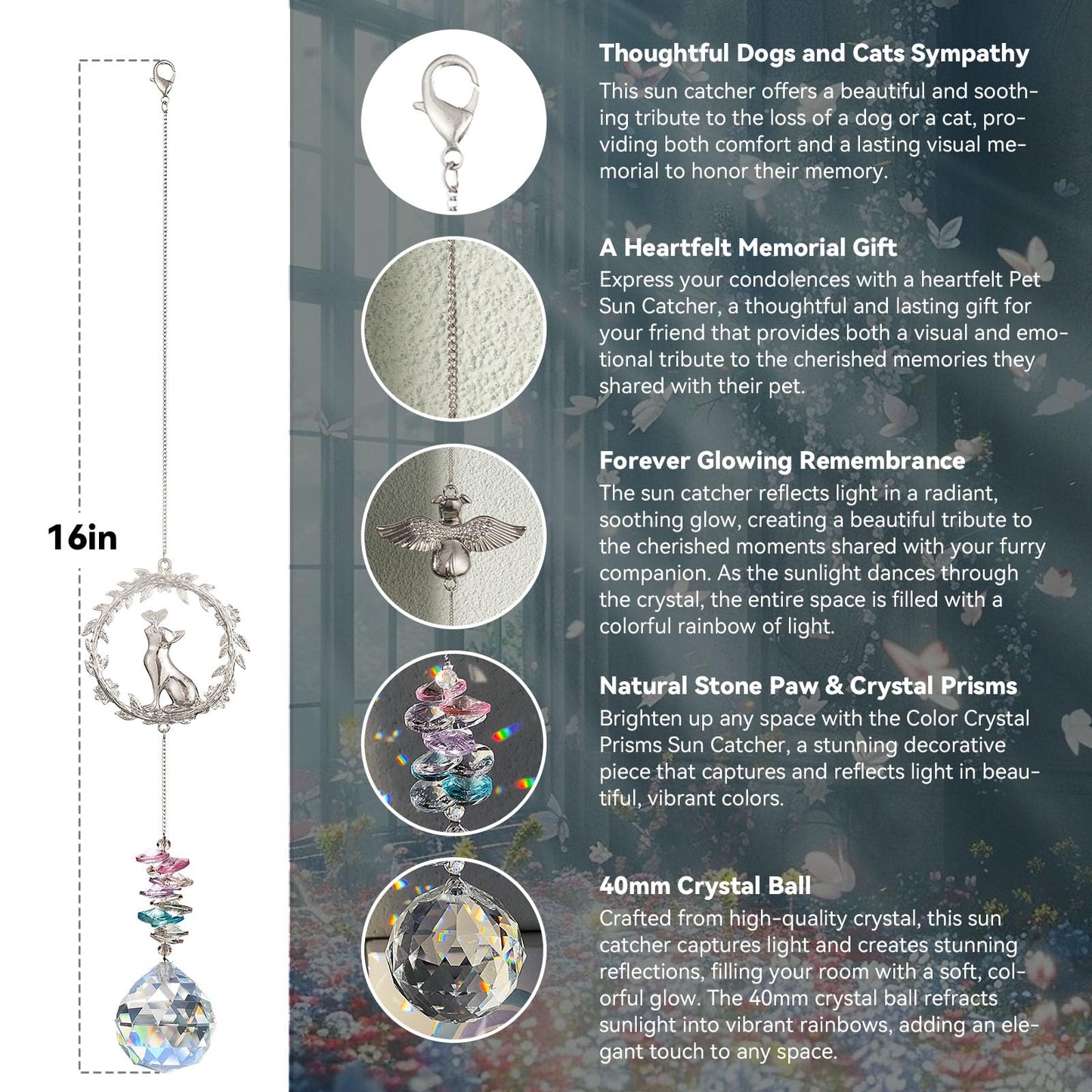 Cat Memorial Suncatcher - Lost of Cat Bereavement Gift Idea, Pet Loss Sympathy Gifts, Thoughtful Cats Remembrance Sun Catcher, Passing Away Remembrance Memory Gift