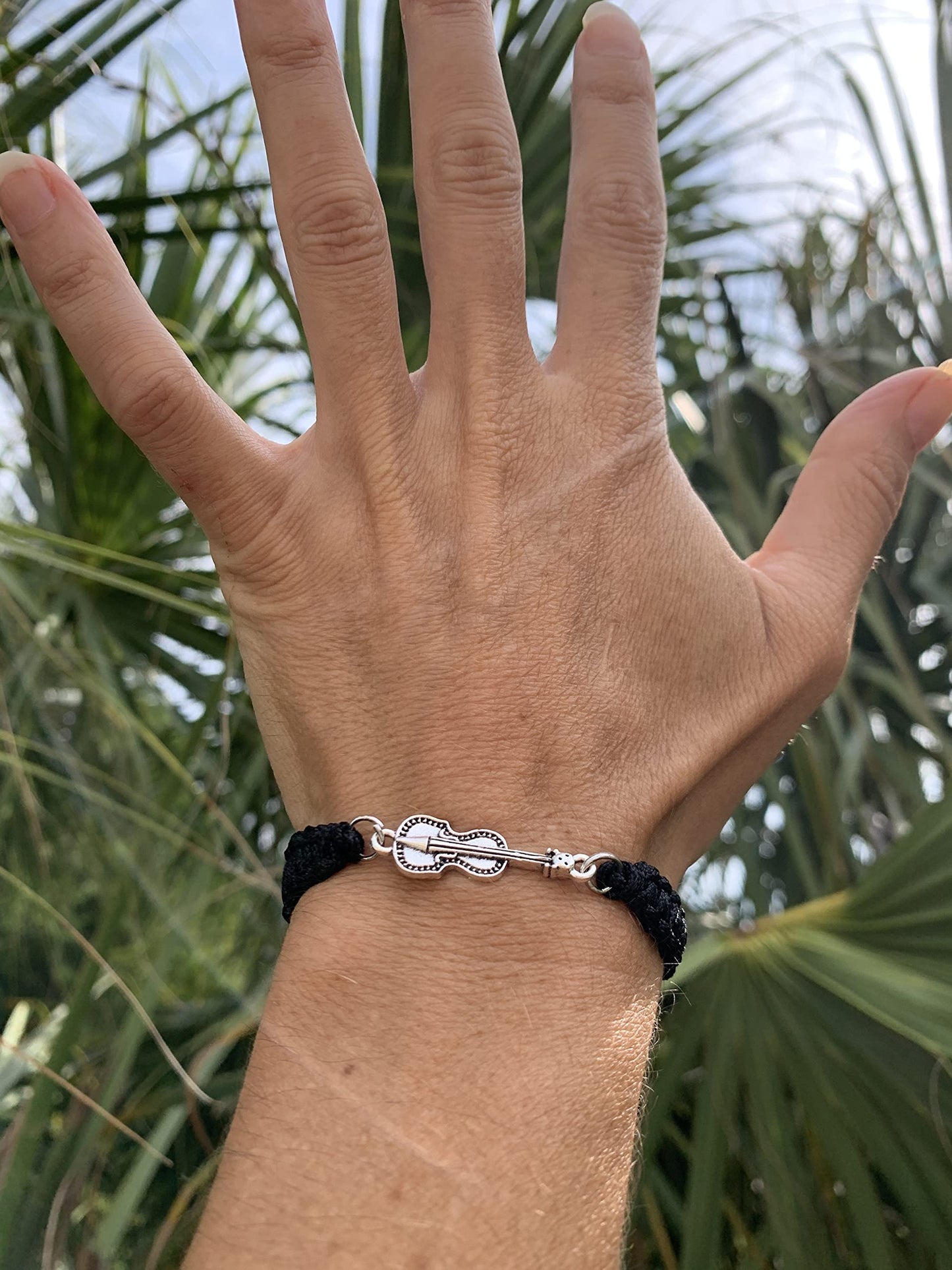 Infinity Collection - Violin Charm Bracelet (Black) Music Jewelry - Adjustable Friendship Bracelet, Braided String Stirrup Bracelet for Women, Teens and Girls. Gift for Musicians Violinist.