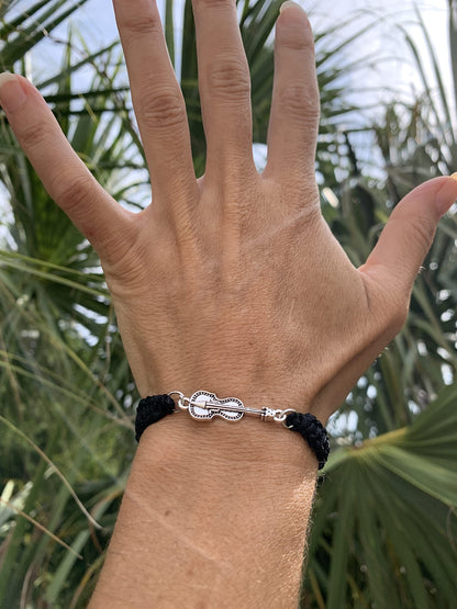 Infinity Collection - Violin Charm Bracelet (Black) Music Jewelry - Adjustable Friendship Bracelet, Braided String Stirrup Bracelet for Women, Teens and Girls. Gift for Musicians Violinist.