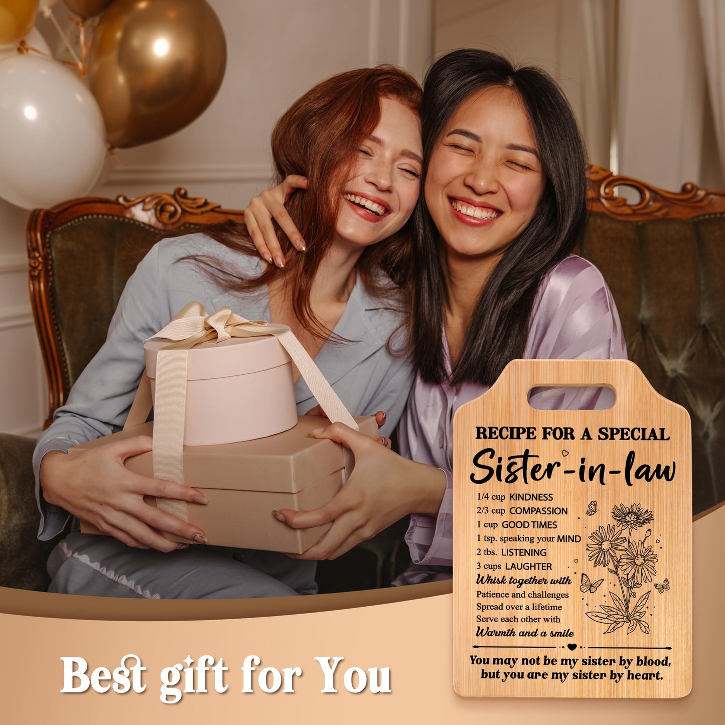 Gifts for Sister in Law, Sister In Law Birthday Gifts, Unique Recipe Cutting Board for Sister in Laws, Mothers Day, Christmas, Housewarming Gifts for Sister in Law Adult