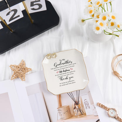 Godmother Gift Trinket Dish Jewelry Tray - To My Godmother Christmas Valentines Mother's Day Birthday Gifts for Godmother from Goddaughter, Madrina Gifts - Thank You for Being My Godmother