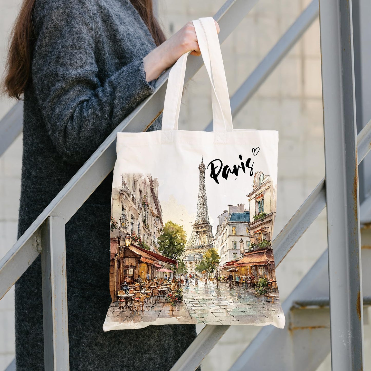 Paris Gifts Tote Bag - Travel Souvenirs from France Cotton City Themed Totes Reusable Grocery Bags for Shopping Beach Aesthetic Handbag Christmas New Year Birthday Gift for Women Mom Daughter