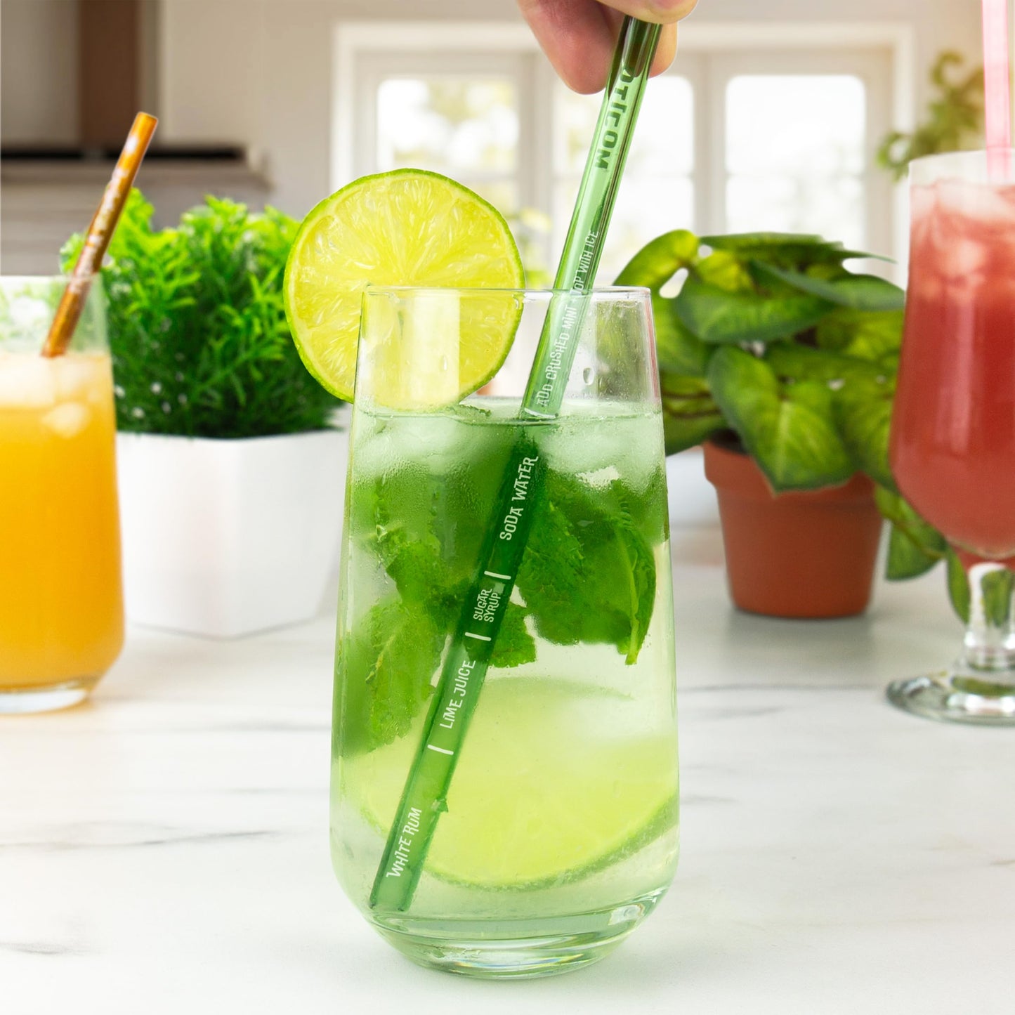 Gift Republic Cocktail Recipe Straws – Pack of 6 Reusable Glass Straws with Classic Cocktail Measurements – Includes Cleaning Brush – Fun Mixology Gift for Parties & Home Bars
