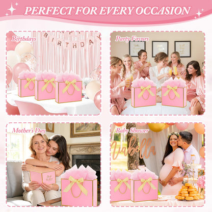 Addblu 2 Pack Large Gift Bags with Handles & Tissue Papers, 12.6×10×4 Inches Thank You Gift Bags with Cards for Mother’s Day, Birthday, Baby Shower, Wedding & Bridesmaids (Pink Gift Bag, 2 PCS)