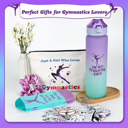 Gymnastics Gifts for Girls - Gymnastics Water Bottle, Cosmetic Bag, Necklace, Scrunchie, Socks, 50 Pcs Stickers - Gymnastics Party Favors for Girls, Birthday Gifts for Gymnastics Lovers