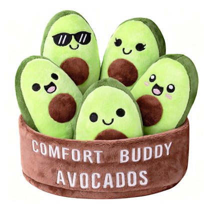 Emotional Support Plush Avocados, Squishy Stuffed Animals and Plushies Set, Includes 5 Emotional Support Food Plushies with Carrying Basket, Cute Stuff and Great Gifts for Women Men