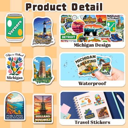 200 PCS Michigan Stickers, Michigan Travel Sticker Pack with 100 Designs, Waterproof Vinyl Vacation Decals for Laptop Water Bottle Travel Journal Party Favors