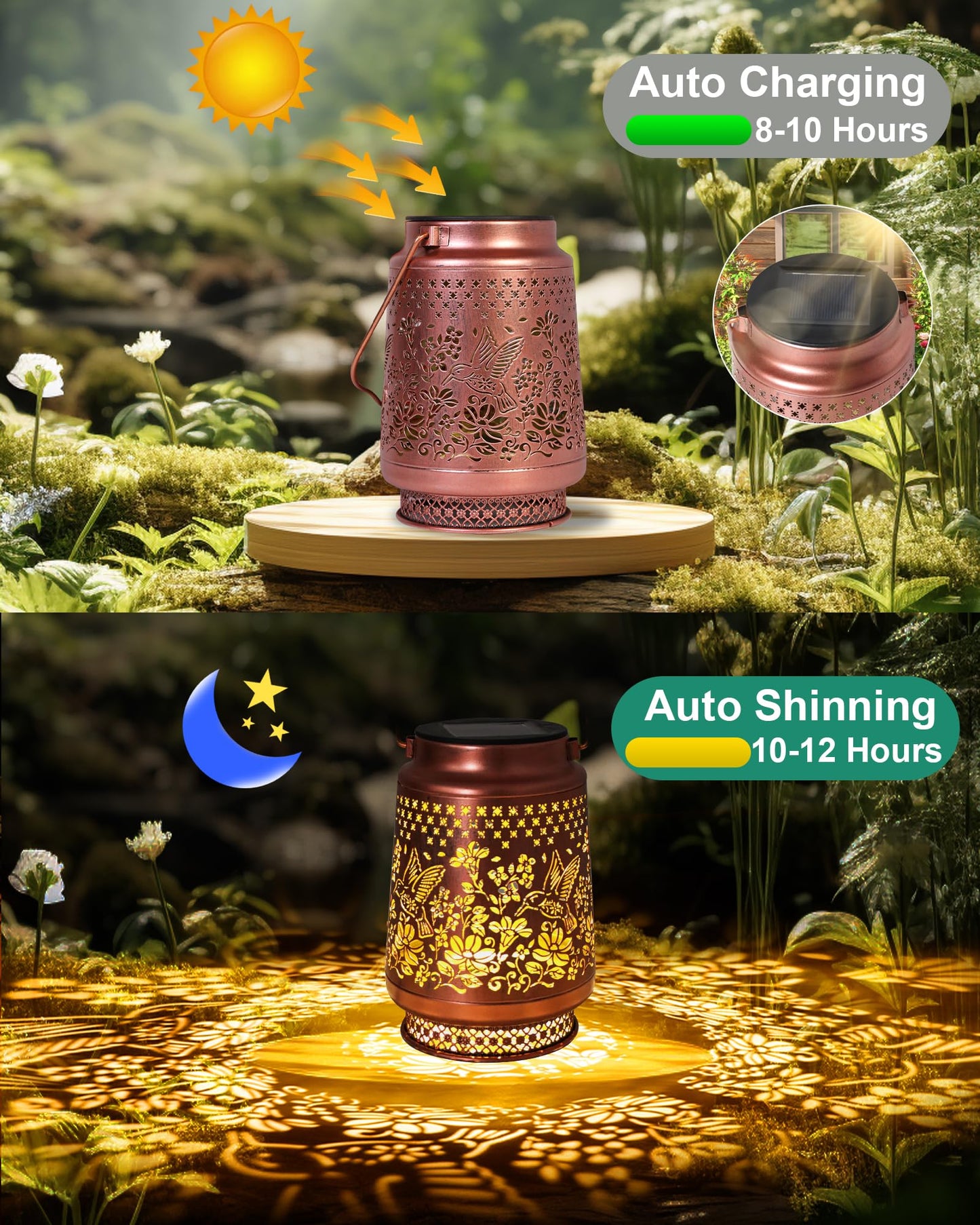 Solar Lanterns Outdoor Waterproof Hummingbird Elegant Garden Decor Birthday Gifts for Women Mom Grandma Sister Metal Hanging Solar Lights Outside Gardening Decorations for Backyard, Patio, Lawn, Porch