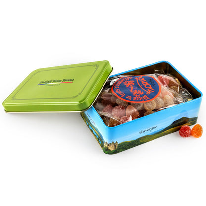 Straight from France Genuinely French, Assorted Mini French Fruit Jellies (Pates de Fruit), 5 Flavors in Auvergne Themed Candy Gift Tin 7 Oz