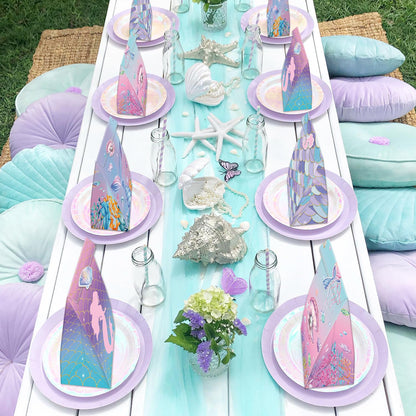 XJLANTTE 20 Pcs Mermaid Goodie Bags - Mermaid Party Favor Bags with Tail Stickers, Under The Sea Paper Gift Bags, Scale Party Bags for Kids Girls Under The Sea Themed Little Mermaid Party Decorations
