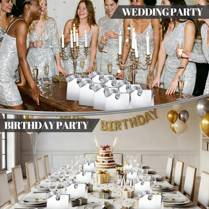 Feifeiya 30 Pcs Small Silver Gift Bags with Ribbon Handles 7.87" x 3.54" x 7.09" Bulk Paper Goodie Bags for Birthday Wedding Bridal Baby Shower Party Favors