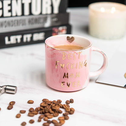 Hendson Mom Gifts for Women - Best Mom Ever - Funny Mom Birthday Gift Ideas, New Mom, Pregnancy Congratulations Gifts for First Time Moms and Mother To Be - Pink Marble Mug, 11.5oz Coffee Cup