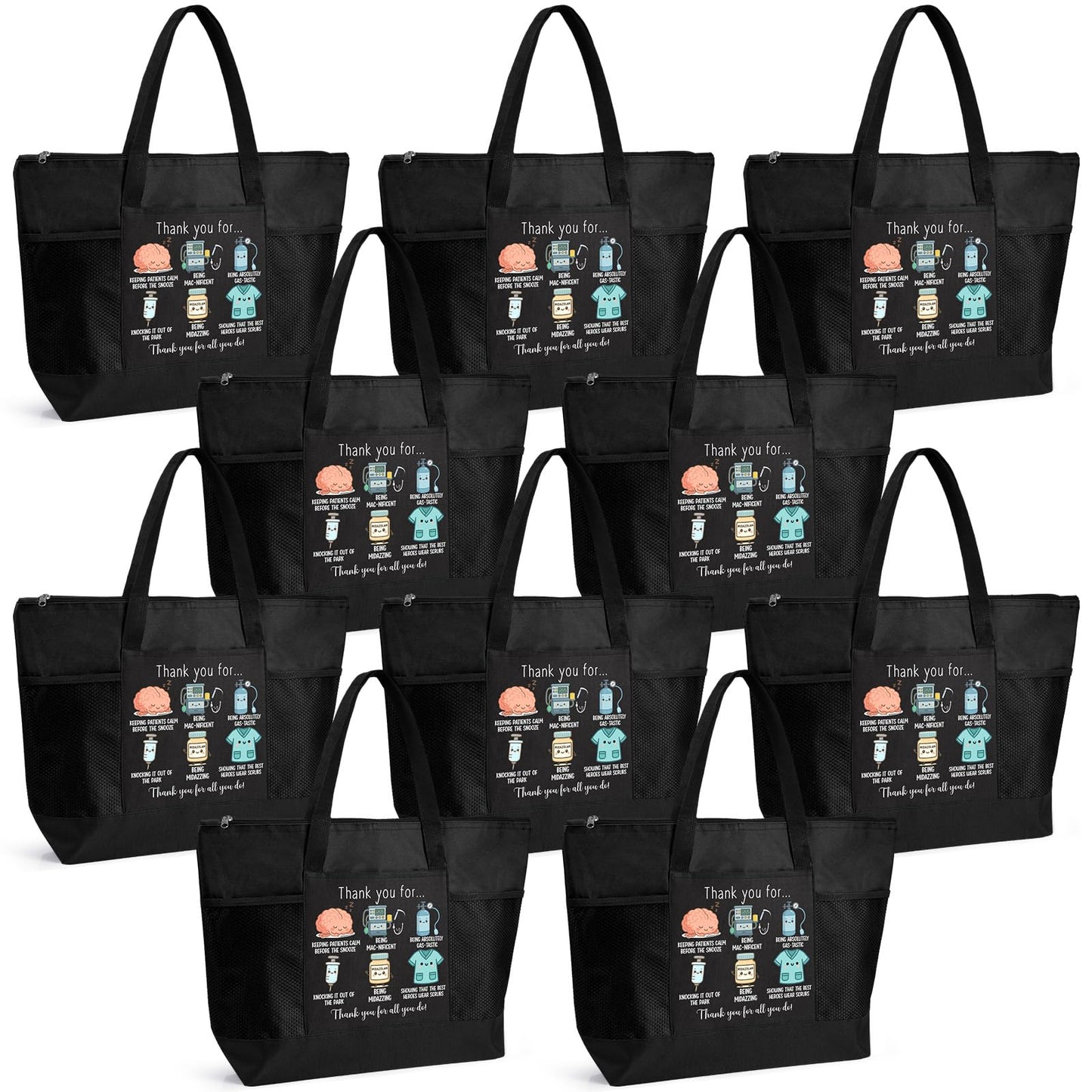 10 Pcs Anesthetist Appreciation Tote Bags for Women Men Thank You Crna Gifts for Nurse Anesthesiology Work Office