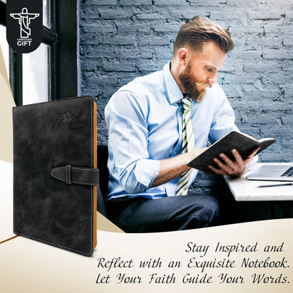 DEHITE Christian Gifts for Men - Religious Gift Basket for Men - Insulated Tumbler - Black Premium Faux Leather Notebook - Multitool Pocket Knife - Christian Gift Box for Father