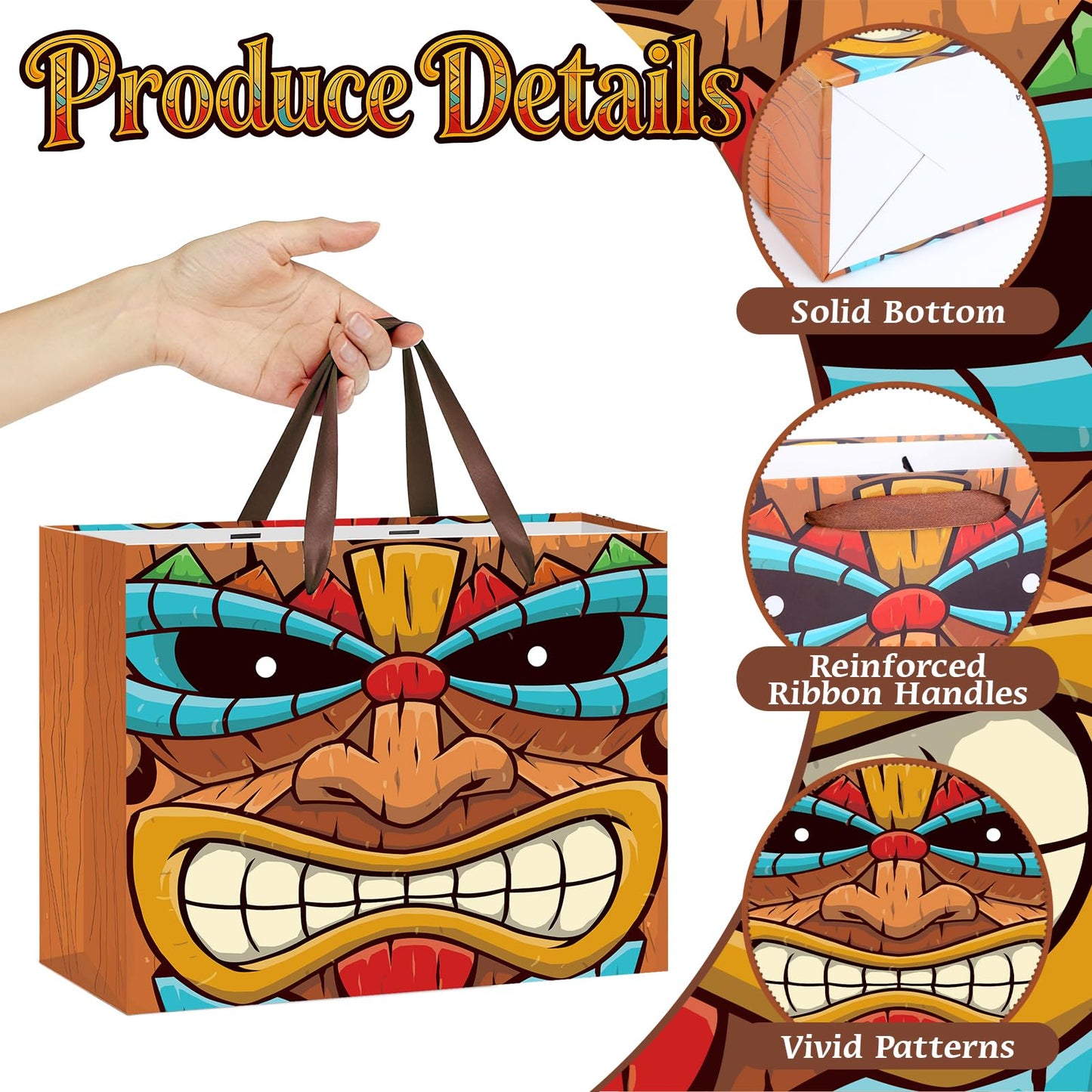 Tiki Gift Bag Brown Hawaiian Wrapping Paper Bag with Tissue Paper and Greeting Card Aloha Luau Party Favors Hawaiian Themed Party Decor for Hawaii Tropical Summer Festival Birthday Party Supplies
