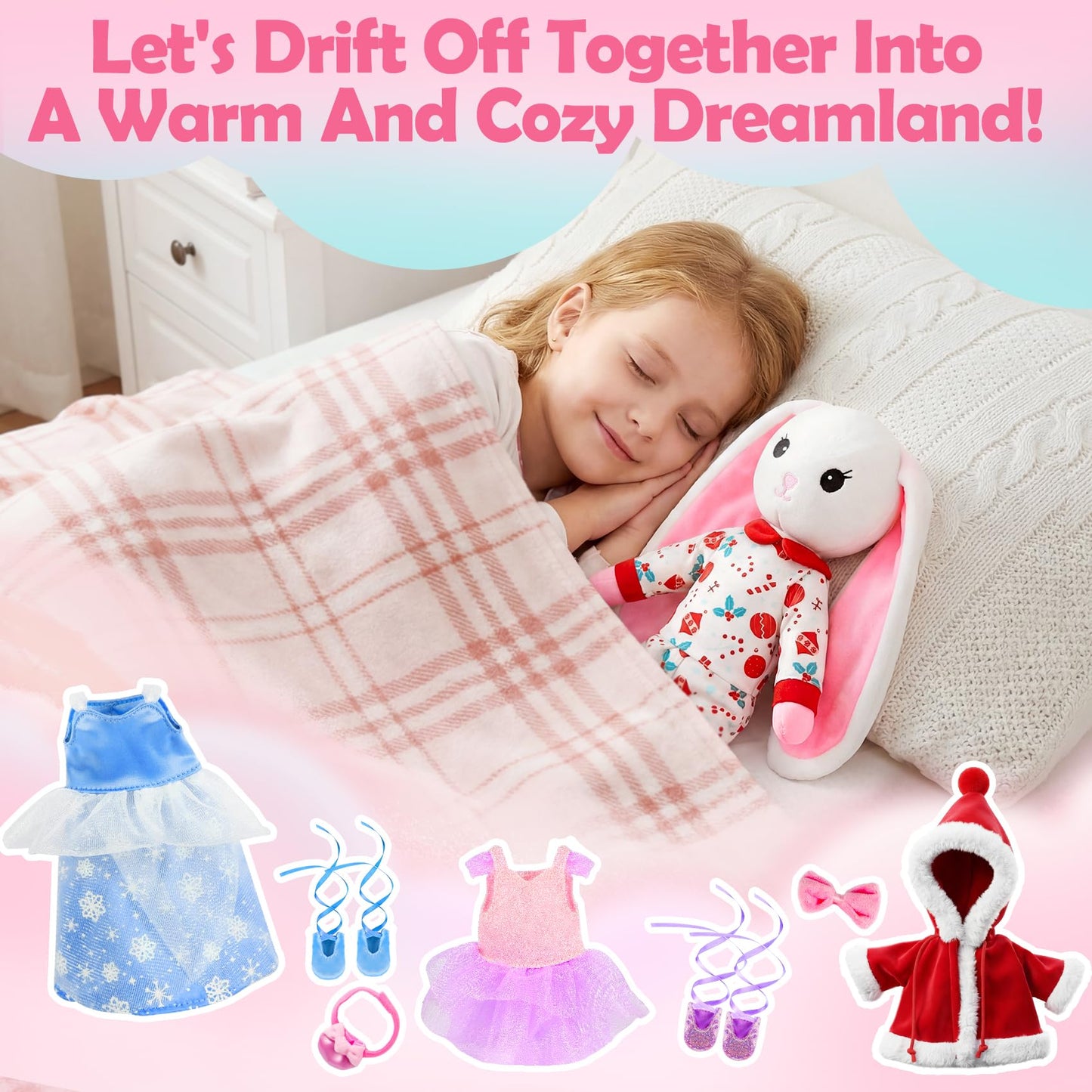 Ballerina Doll Stuffed Animals Girl Toys Age 3-8, Bunny Stuffed Animal, Ballet Dress Up Doll, Kids Pretend Play with 4 Set Clothes, Cape,Plush Bag 3 4 5 6 7 8 Year Old Girl Gifts Dance Recital Gifts
