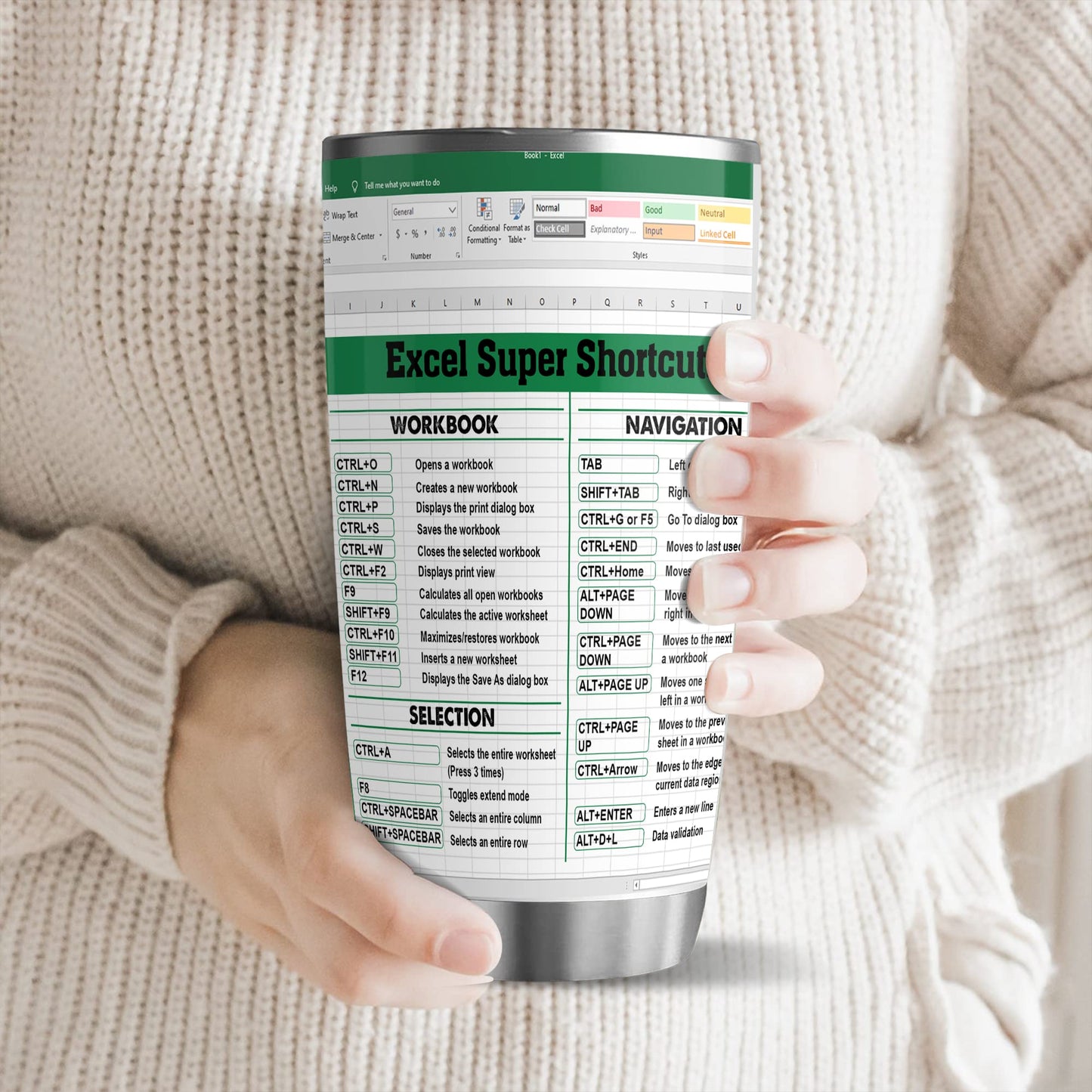 BECHUSKY Mugs For Account Gifts - Excel Tumbler Group - Excel Shortcut Tumbler - Spreadsheet Accounting Student Senior Accountant CPA Gift For Boss Coworker Colleague Friend - Cup 20oz