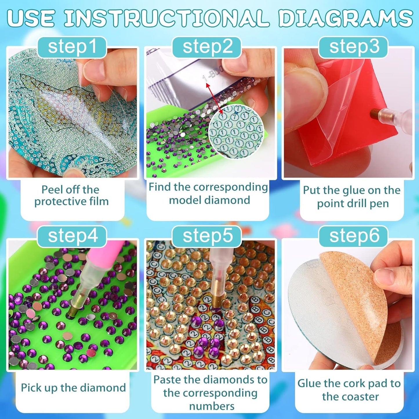 8 PCS Singer Diamond Art Coasters Kits, Pop Star Diamond Painting Coasters with Holder Set of 8, DIY Drink Coasters Art Crafts Supplies for Adults Cup Mat for Home Decor House Warming Gifts Non-Slip