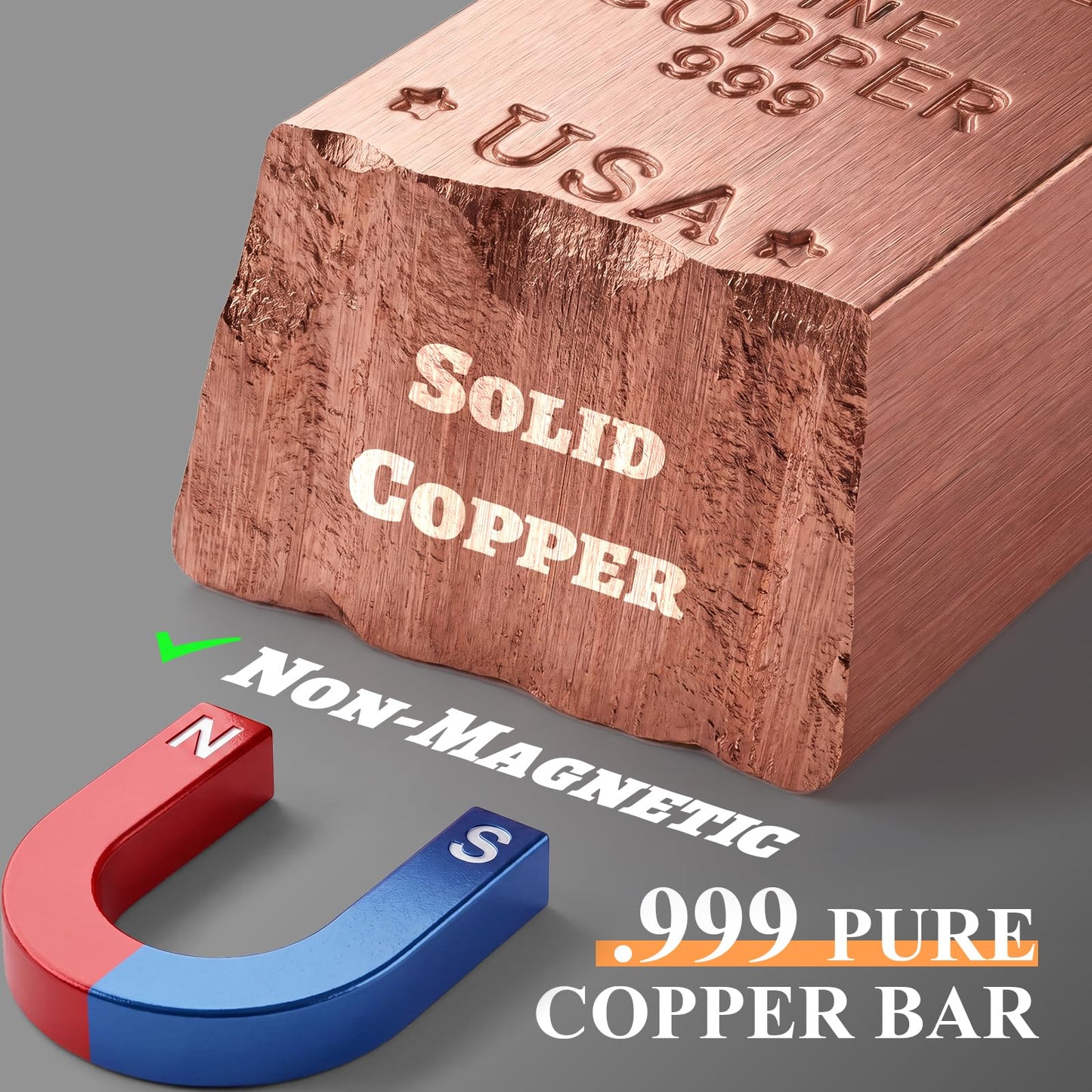 1 Lb Copper Bar .999 Pure Copper Bullion - Solid, Heavy & Beautiful Cu-Designed Ingot - Desk Display, Paperweight, 7th Anniversary Wedding Gift for Him/Her with COA, Gift Box, Pouch & Cloth