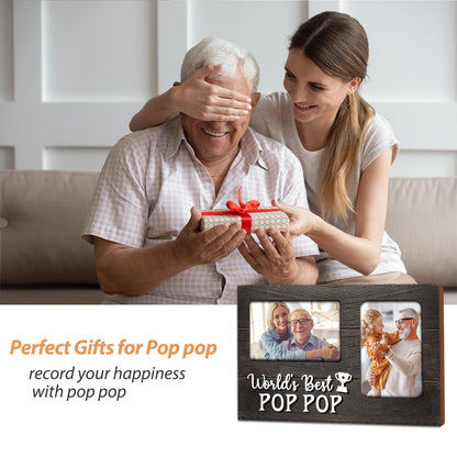 Christmas Pop Pop Gifts, Poppop Gifts from Grandson 3D Photo Frame Hold 4x6 Inches Two Photos, World's Best Pop Gift Gag Birthday Gift for Him from Granddaughter on Father's Day Grandparents Day
