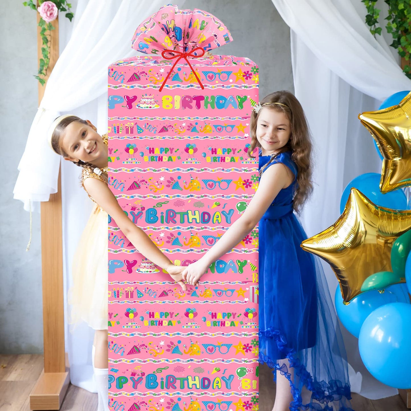 Teling 2 Pcs 80 x 60 in Jumbo Birthdays Gift Bags for Giant Present Extra Large Plastic Oversized Bike Birthdays Wrapping Bag for Baby Shower Party Favors(Pink)