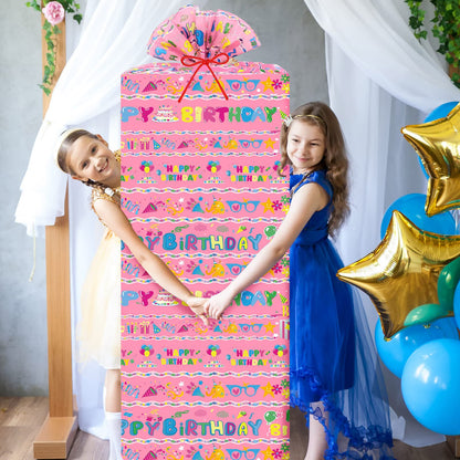 Teling 2 Pcs 80 x 60 in Jumbo Birthdays Gift Bags for Giant Present Extra Large Plastic Oversized Bike Birthdays Wrapping Bag for Baby Shower Party Favors(Pink)