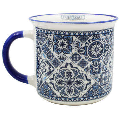 Portug'art Souvenirs Portugal Azulejo Tile Ceramic Coffee Mug - 12 oz - Blue & White Pattern - Dishwasher & Microwave Safe - Traditional Portuguese Design