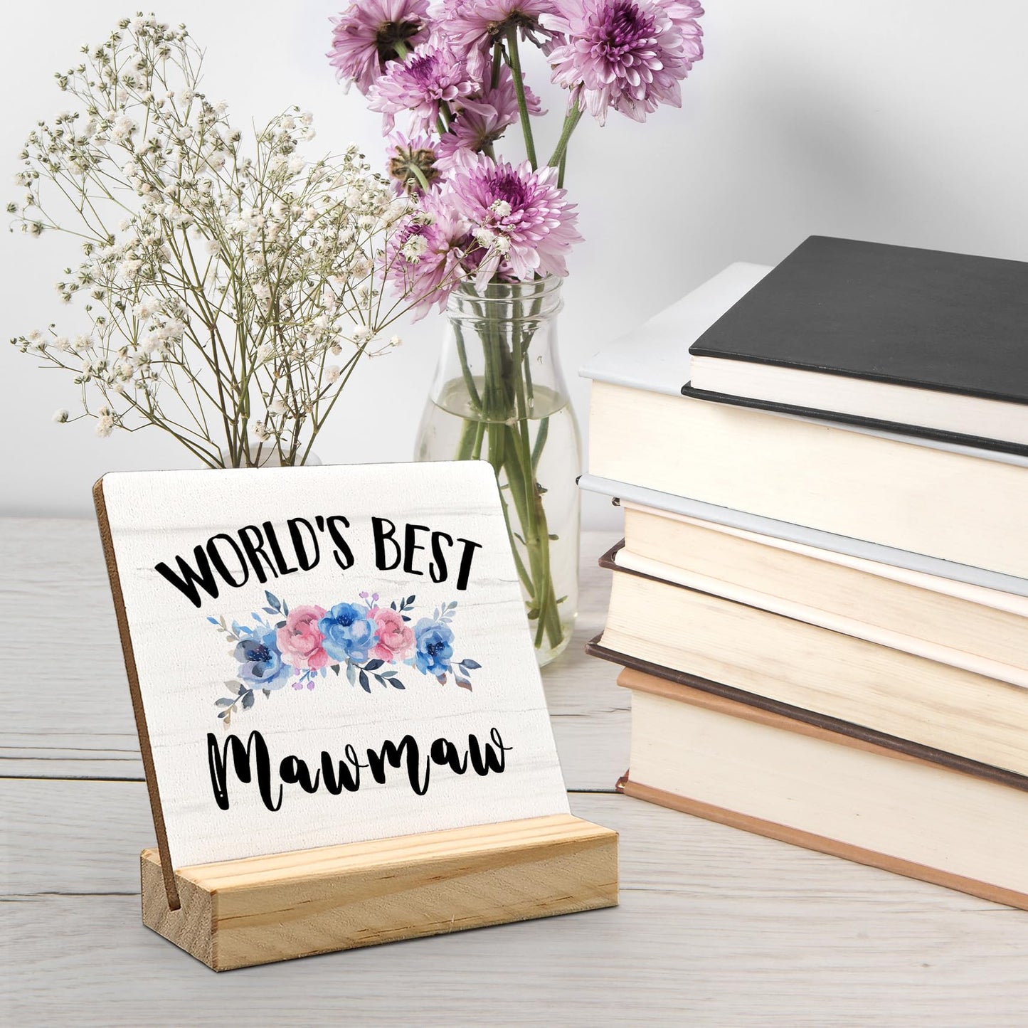 Mawmaw Gifts Desk Decor, Mawmaw Christmas Gifts for Grandma Nana Gigi Gift from Grandkids Grandchildren Wood Plaque, World's Best MawmawWooden Plaque Sign with Wood Stand for Home Office