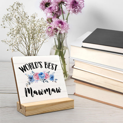 Mawmaw Gifts Desk Decor, Mawmaw Christmas Gifts for Grandma Nana Gigi Gift from Grandkids Grandchildren Wood Plaque, World's Best MawmawWooden Plaque Sign with Wood Stand for Home Office