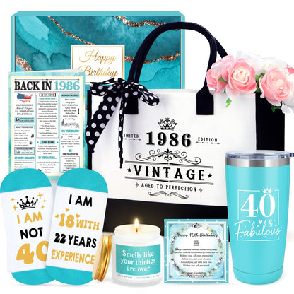 40th Birthday Gifts Women 40 Year Old Birthday Gifts dor Women Happy 40th Bday Gift for Her 40 and Fabulous Gift Ideas for Woman 40s Forty and Fabulous Decorations Set with Tumbler Tote Bag Socks