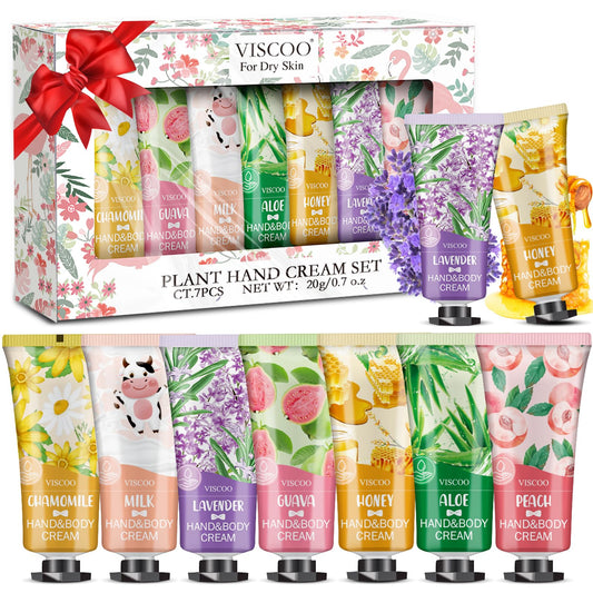 VISCOO 7 Pack Hand Cream Gifts Set for Women, Teacher Appreciation Gift / Graduation Gifts, Moisturizing Mini Hand Lotion Travel Size for Dry Cracked Hands, Birthday Gift