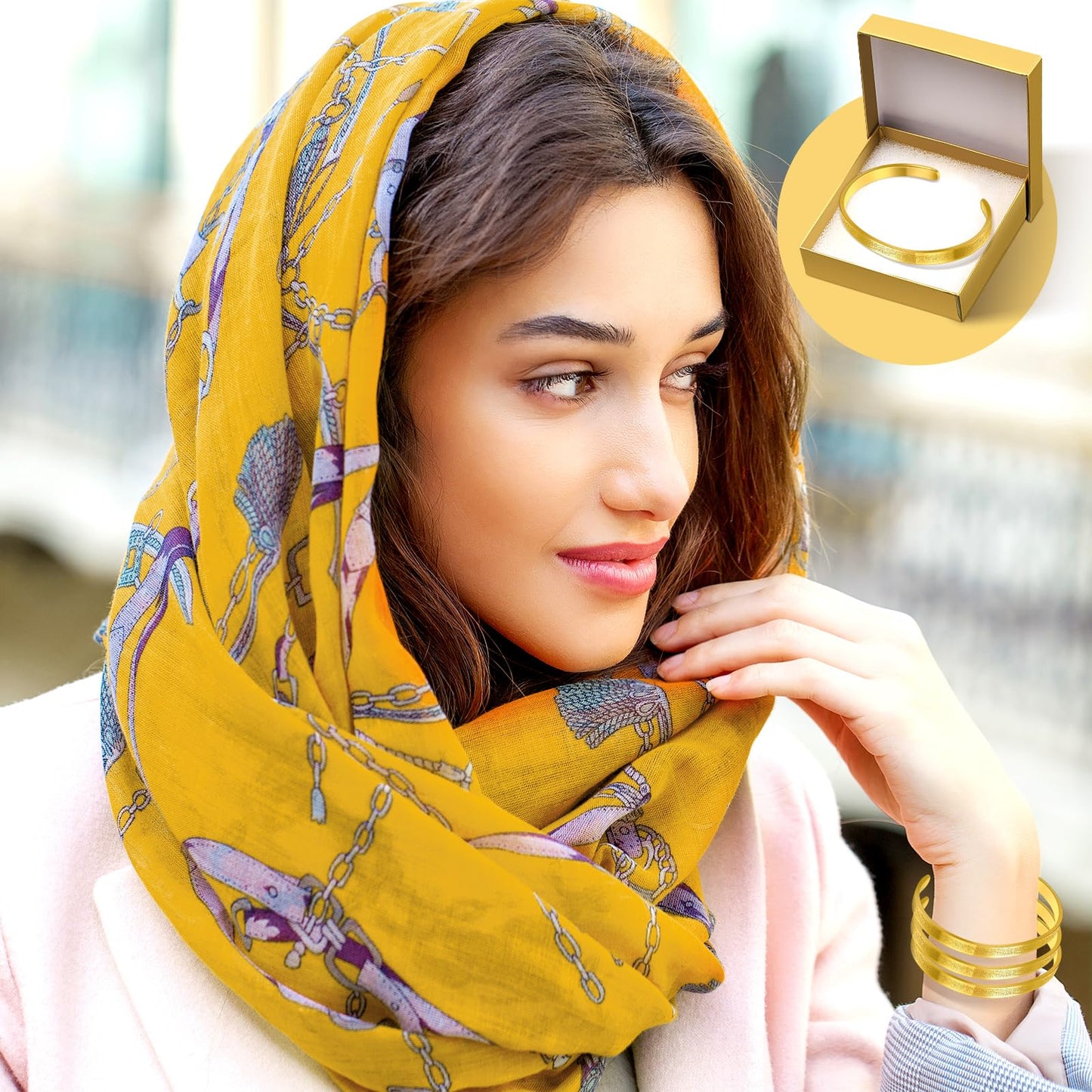 Ferreve 6/12/24 Sets Eid Al-adha Ayatul Kursi Bracelets Bulk Islamic Jewelry Gifts for Women Muslim Eid Mubarak Bracelets Arabic Calligraphy Cuff Gold Bangle with Box for Islamic Party Favor