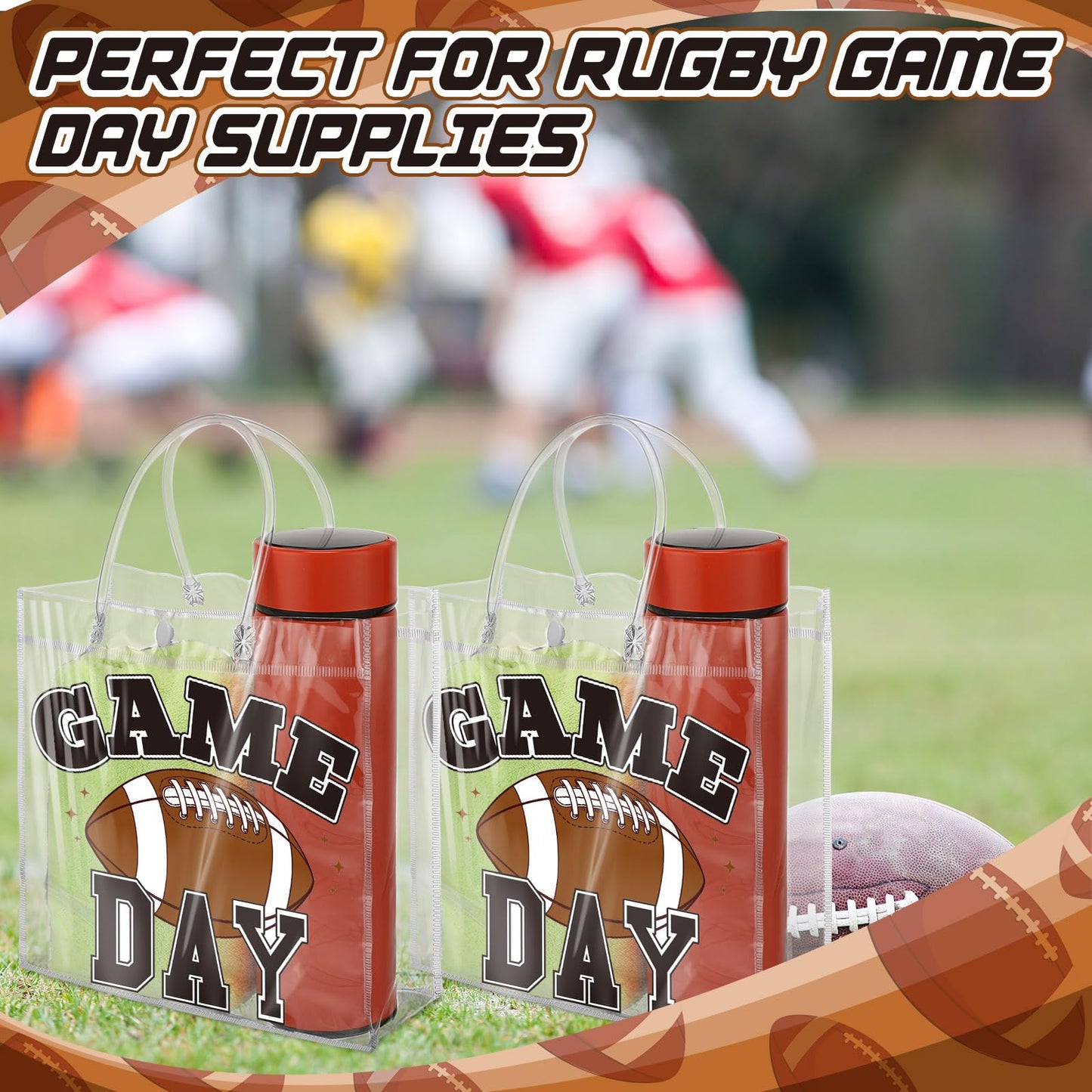 Wesnoy 20 Pcs Football Party Favor Football Goodie Gifts Bags with Handles Reusable Sport Themed Treat Bags for Candy Birthday Party Supplies 8 x 8 x 3.15''