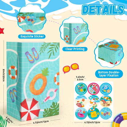 HEJIN 30 PCS Pool Party Favor Bags with 36 Stickers, Summer Gift Bags Pool Party Decorations Supplies for Kids, Mermaid Goodie Bags Beach Gifts for Birthday, Baby Showers, Wedding