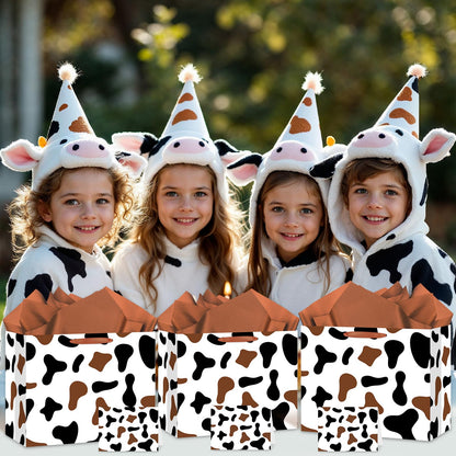 Large Brown Cow Print Gift Bag with Tissue Paper and Card Cow Party Favors Bag Brown Farm Animal Goodie Bags Cowboy Paper Bags for Cowboy Cowgirl Theme Birthday Party Wedding Shower Supplies