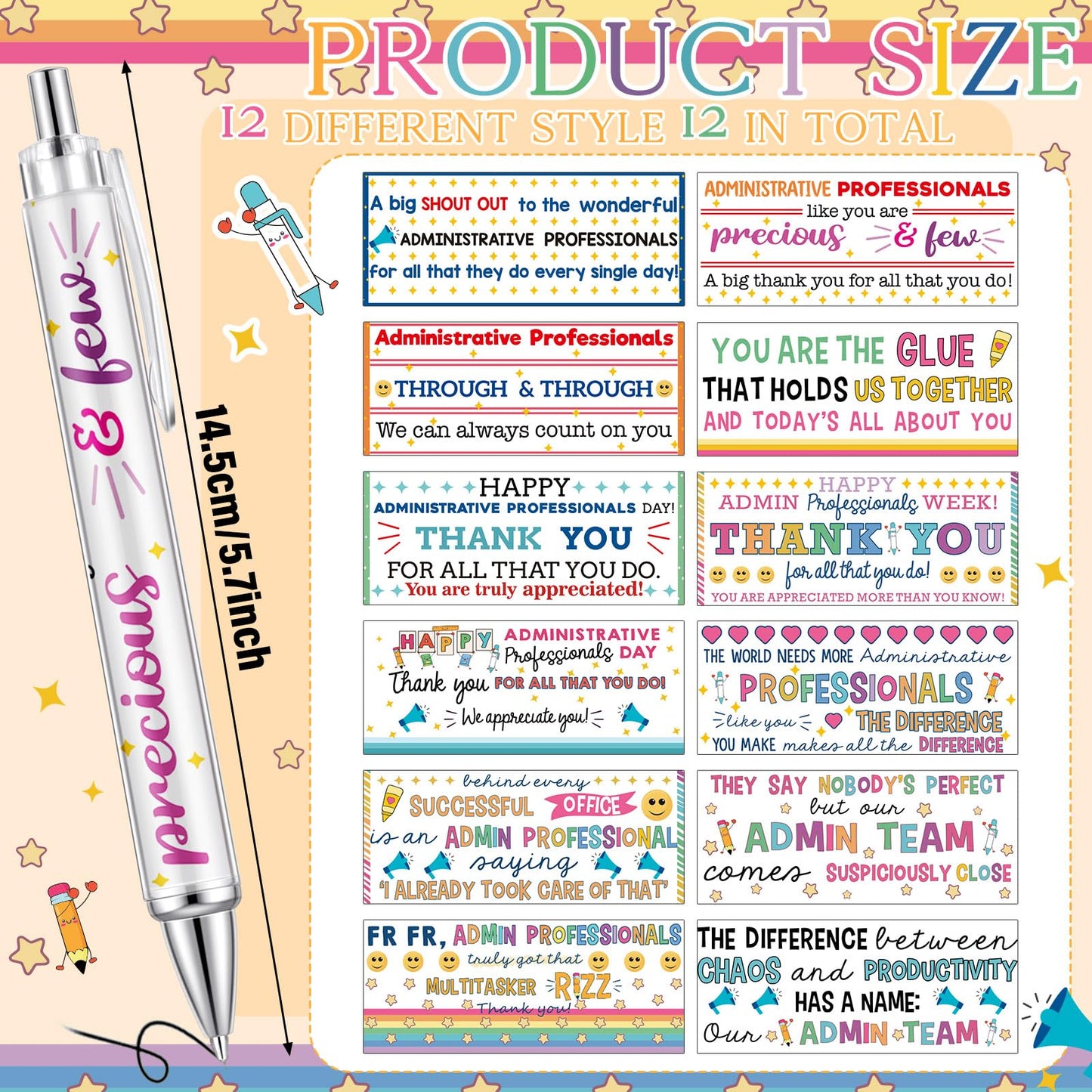 Motipuns 12 Pcs Administrative Professional Day Pens Admins Assistant Appreciation Gifts Administrative Party Favors Secretaries Thank You Gift for Women Employees Coworker Office Holiday Supplies