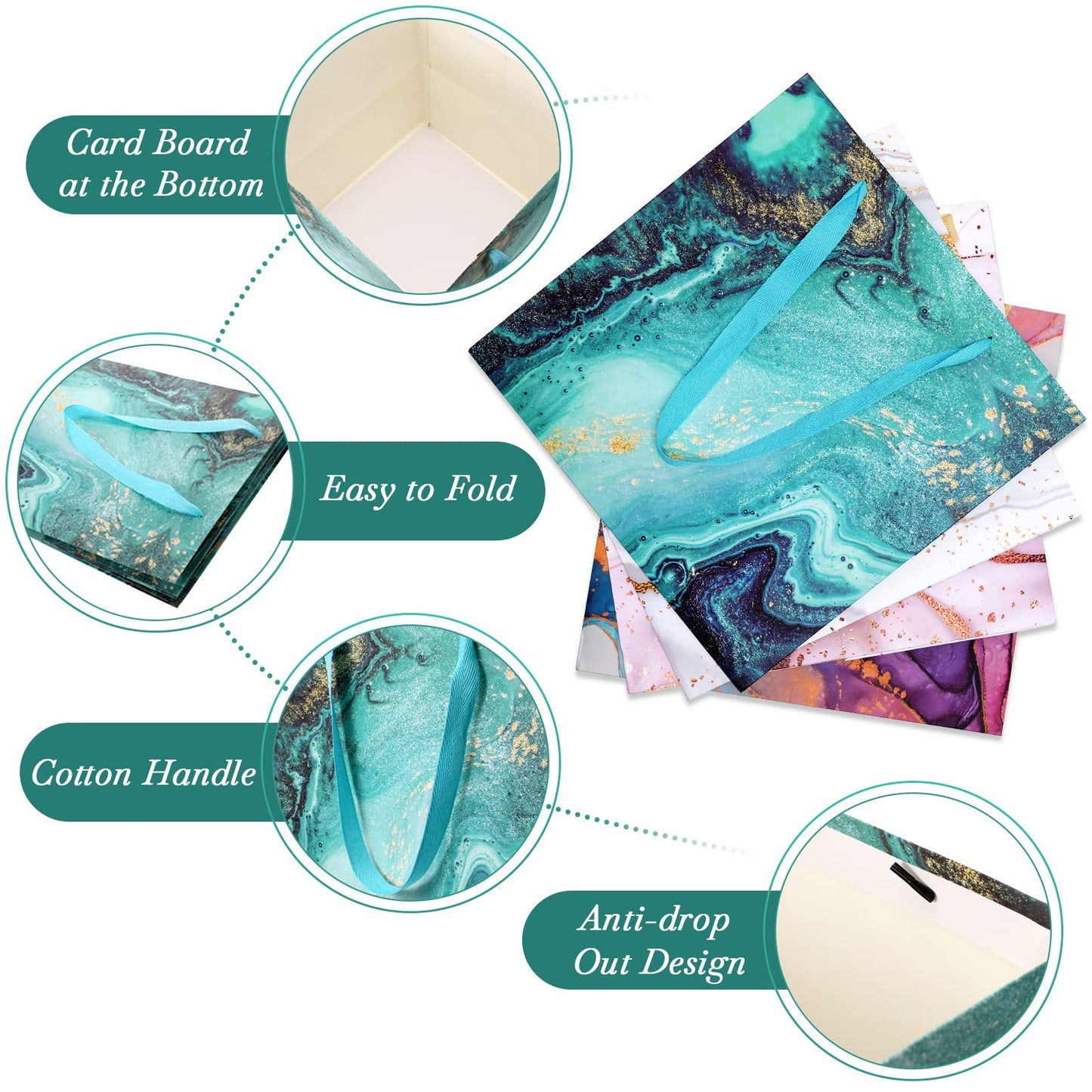 Teling 4 Pcs Extra Large Gift Bag, 11.8 Inch Square Marble Large Wedding Huge Birthday Paper Gift Bag with Handles for Party Holiday Bridal Engagement Present