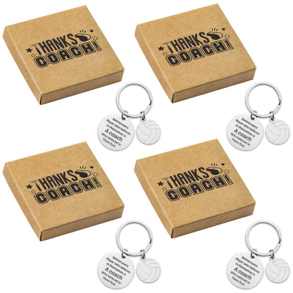 WATINC Coach Appreciation Keychain Gift Set, 4Pcs Sport Match Cheer Keychains Keepsake Present with Thank You Packaging
