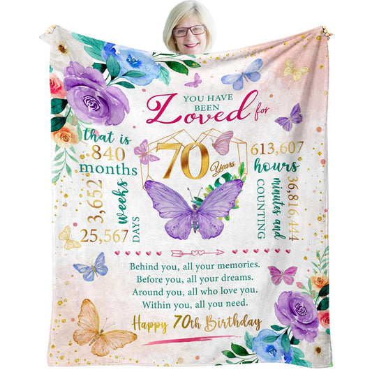 ZWERIVP 70th Birthday Gifts for Women, 70th Women Birthday Ideas, Best 1955 Gifts for 70 Year Old Woman Mom, Happy 70yr Woman Bday, 70 Bday Decorations Throw Blanket 50"X60"